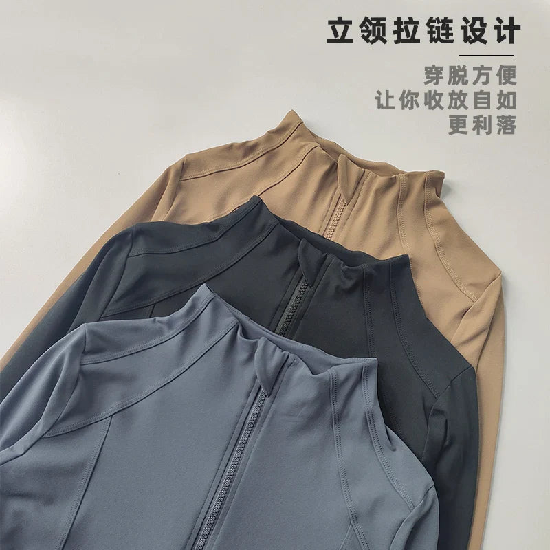 Women Sports Jacket Zip Fitness Yoga Shirt Workout Running Coats Warm Gym Long Sleeve Top Cardigan Slim Tight Jacket Activewear - Tasawoq