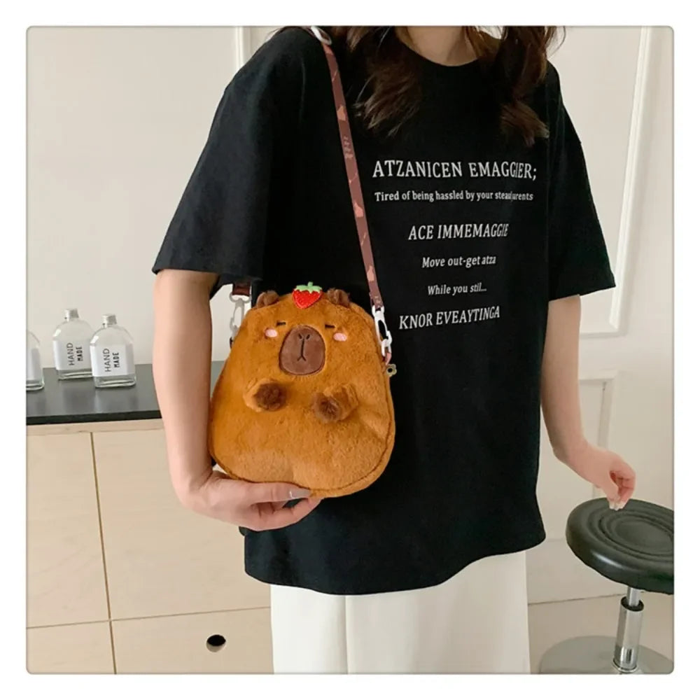 Large Capacity Capybara Plush Shoulder Bag Cartoon Capybara Handbag Unisex Capybara Handbag - Tasawoq