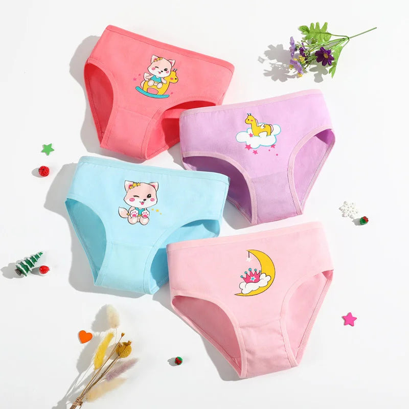 4 Pieces/lot Design Children's Girls Panties Cotton Soft Pretty Cartoon Unicorn Child Underwear for Girls Kids Boxer Breathable - Tasawoq