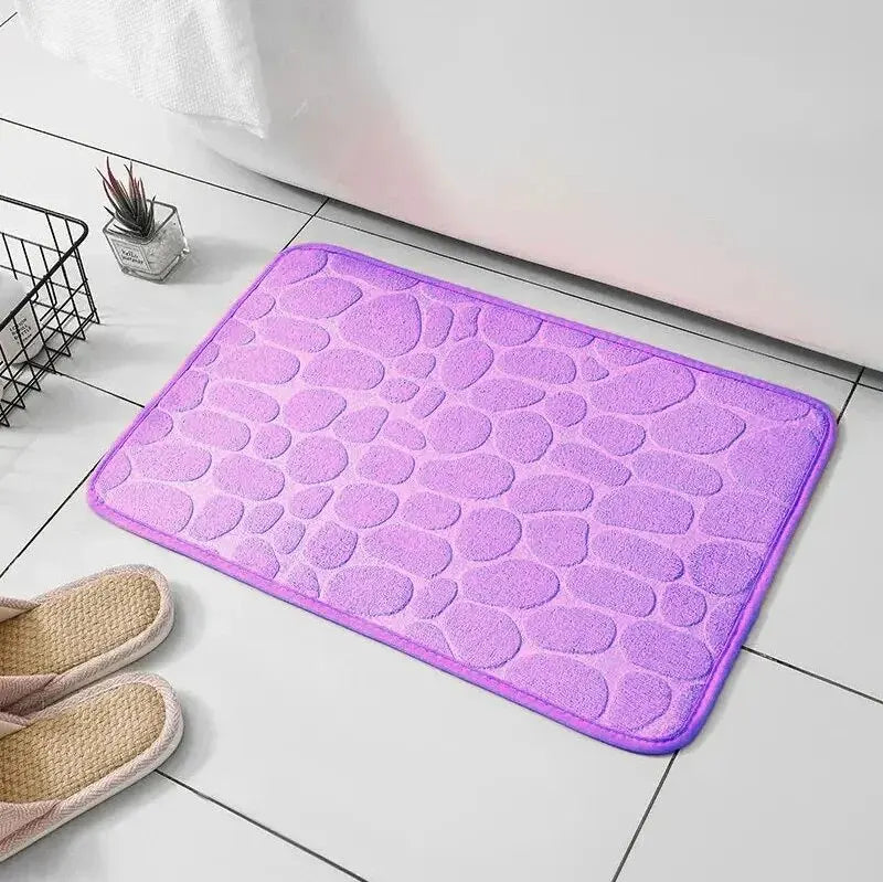 1pc embossed fiber carpet, bathroom living room anti slip mat, pebble floor mat, household items - Tasawoq