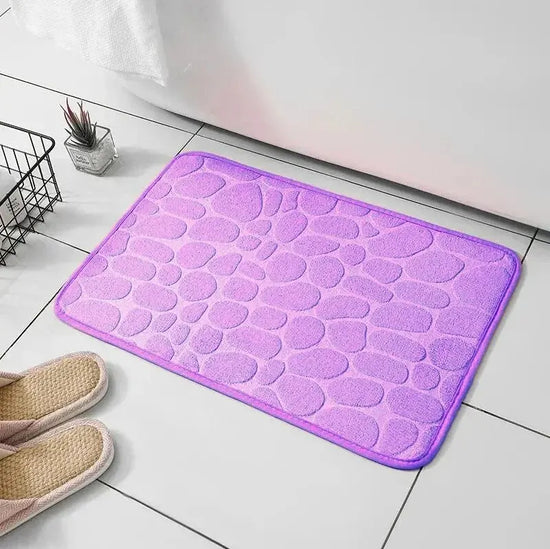 1pc embossed fiber carpet, bathroom living room anti slip mat, pebble floor mat, household items - Tasawoq