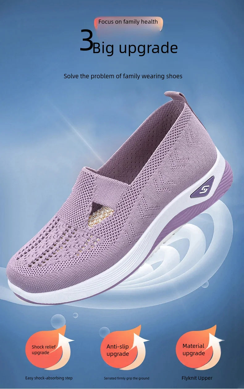 Women's Solid Color Breathable Sneakers, Soft Sole Lightweight Slip On Walking Shoes, Low-top Knitted Casual Shoes - Tasawoq
