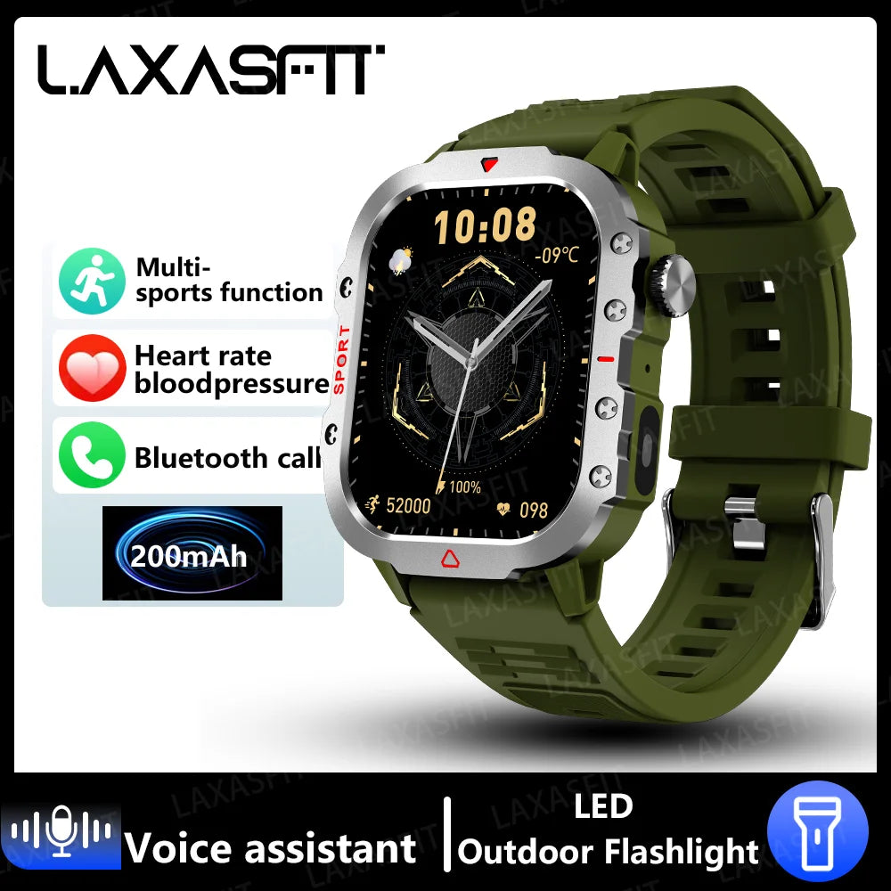 LAXASFIT 2024 Outdoor Military Men's Smart Watch Bluetooth Talk Sports Heart Rate Monitor Smart Watch Android IOS - Tasawoq