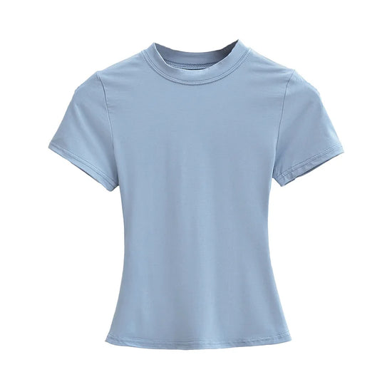 2024 New High Quality Casual T shirt Sexy Slim Short Sleeves Fashion Trend Solid Women Clothing y2k Tops - Tasawoq