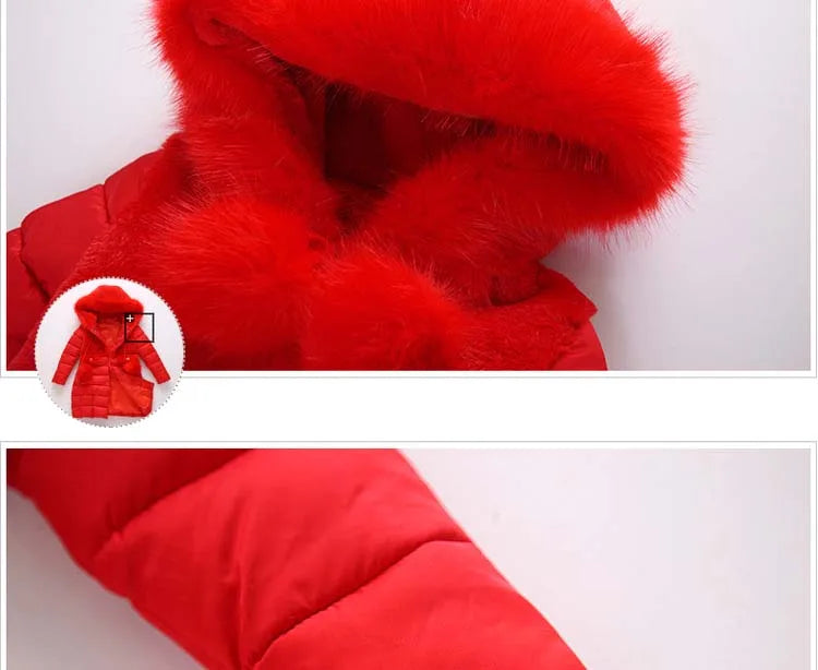 2024 Winter Warm Jackets for Girls Fashion Fur Hooded Children Girls Waterproof Outwear Kids Cotton Lined Parkas - Tasawoq