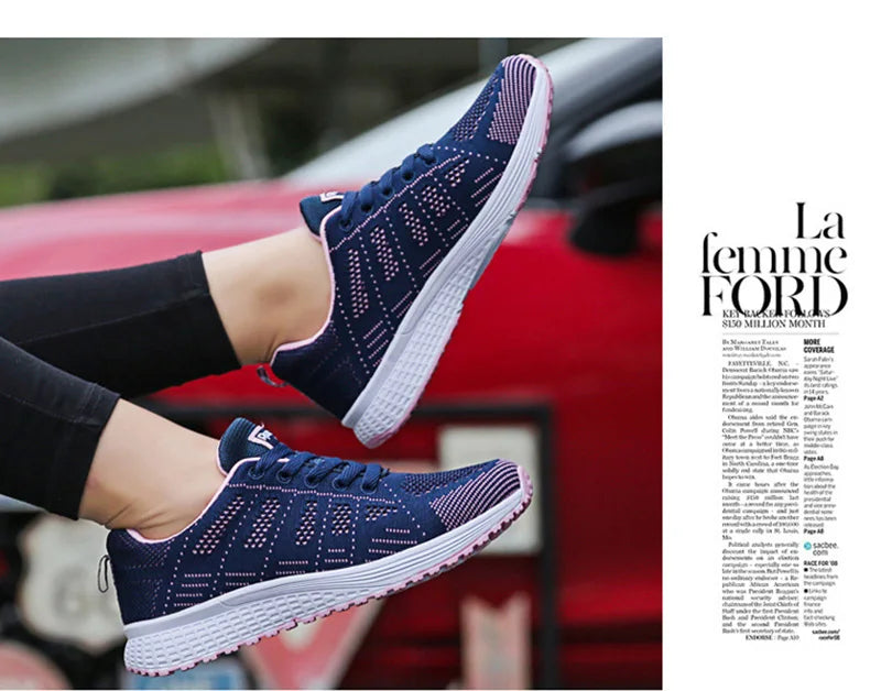 Women Casual Shoes Fashion Breathable Walking Mesh Flat Shoes Sneakers Women 2021 Gym Vulcanized Shoes White Female Footwear - Tasawoq