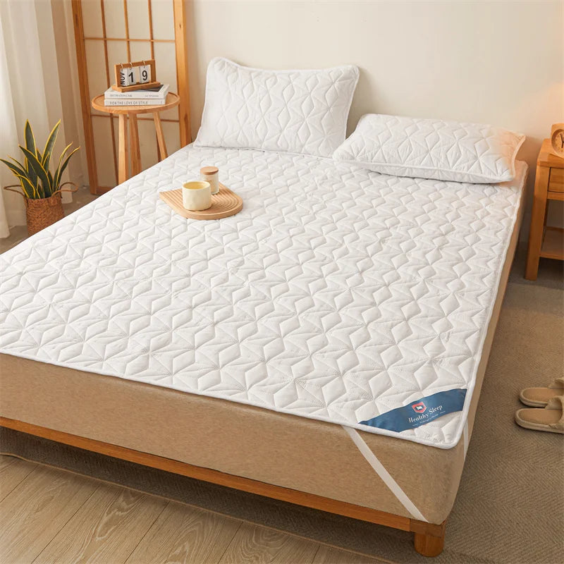Waterproof Mattress Topper with Elastic Band Quilted Protector Pad Bedspread Winter Mattress Cover for Single/Double Bed 140/160 - Tasawoq