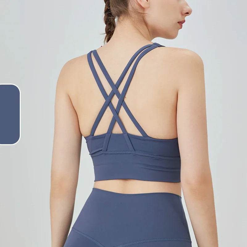 New Summer Sexy Sports Bras Women Fitness Vest Sports Top Cross Back Yoga Bra Running Fitness Breathable Shockproof Yoga Bra - Tasawoq