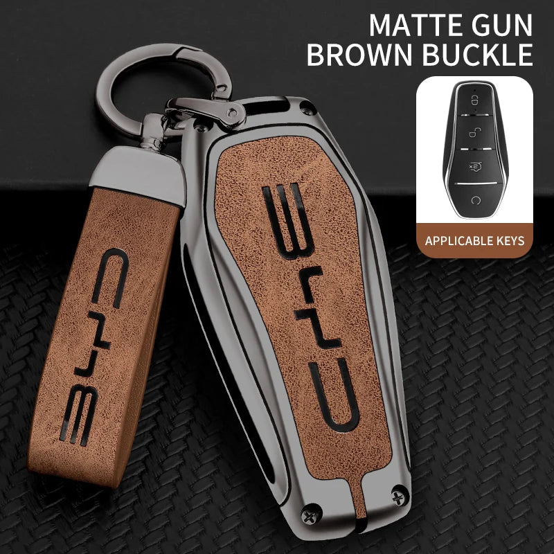 Zinc Alloy Leather Car Key Case Cover Holder Protector Shell for BYD Qin Plusdmi Atto 3 Han EV Dolphin Auto Interior Accessories
