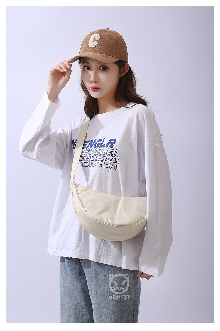 Solid Color Women's Portable Shoulder Bag Simple Female Nylon Cloth Padded Crossbody Bags Travel Purse Handbags Messenger Bag - Tasawoq