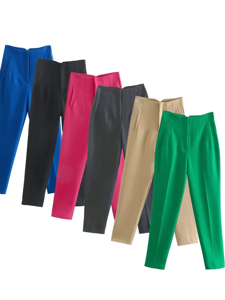 Willshela Women Fashion Straight Pants High Waist Front Zipper Trousers Vintage Full Length Female Chic Lady - Tasawoq