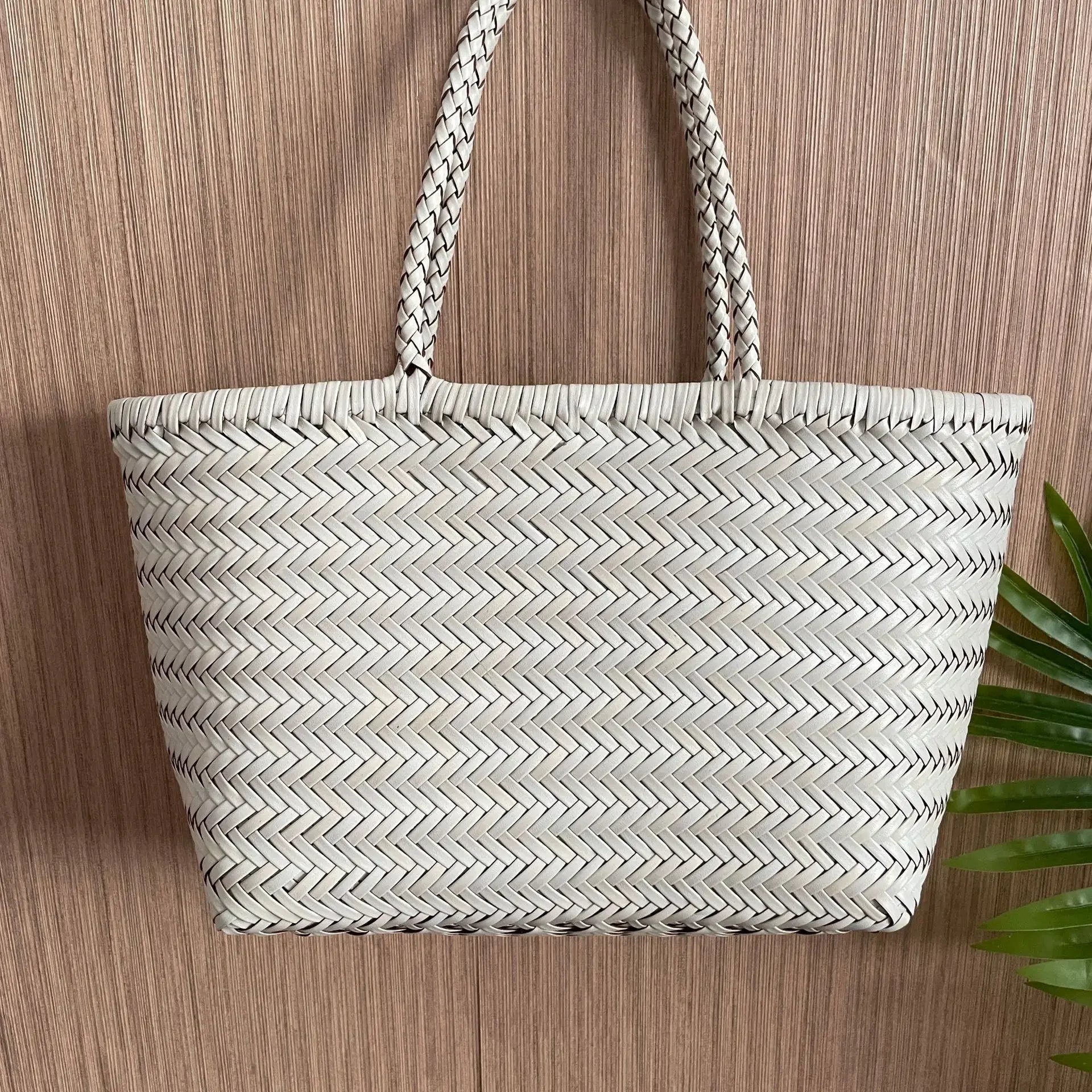 Handbags Women's Genuine Leather Shoulder Bag Weaving Casual Shopping Bag Vintage Big Tote Purse Cowhide Cross Hand Bags Lady - Tasawoq