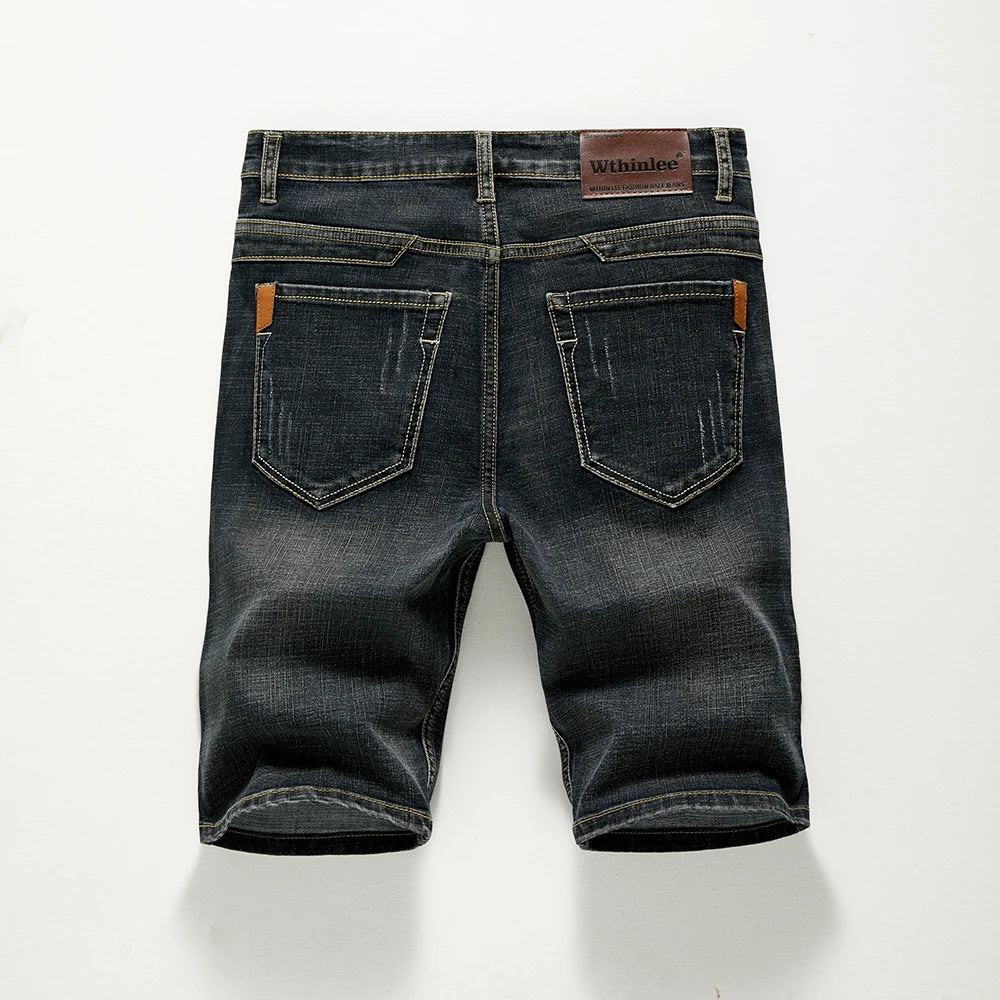 Summer Shorts Jeans Men Denim Pants Stretch Dark Blue Fashion Design Men's Jeans Slim Straight Male Short Jeans Hombre - Tasawoq