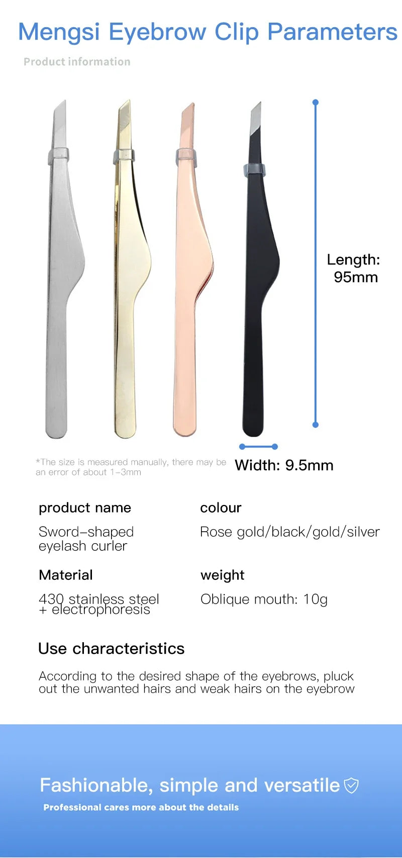 Hair Removal Tweezers Stainless Steel Eyebrow Tweezers Slant Tip Point Tip Flat Tip Rose Gold Silver Black Cosmetic Makeup Tools - Tasawoq