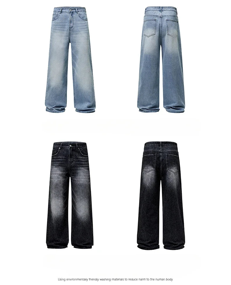 4 Colors Autumn Vintage Distressed Men's Baggy Straight Jeans Fashion Korean High Street Denim Pants Streetwear Male Trousers - Tasawoq