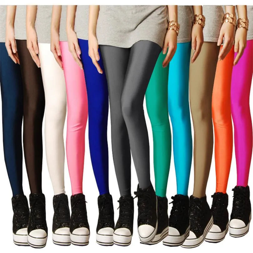 New Spring Solid Candy Neon Leggings for Women High Stretched Female Legging Pants Girl Clothing Leggins Plug Size - Tasawoq