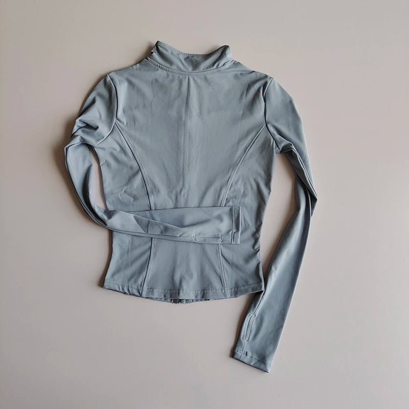 Outdoor Sports Long Sleeved Women Slim Yoga Clothes Quick Dry Zipper Cardigan Stand Up Collar Jacket Running Fitness Jacket Top - Tasawoq