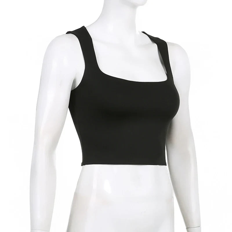 Sleeveless Collar Crop Top Women Tank Tops Casual Y2K Summer 2024 Black T Shirts Sexy - Tasawoq
