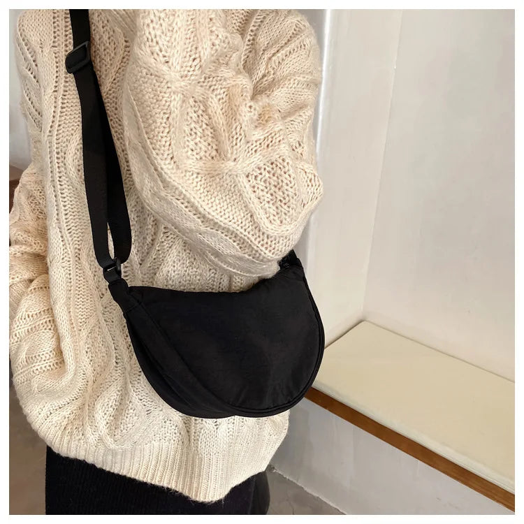 Solid Color Women's Portable Shoulder Bag Simple Female Nylon Cloth Padded Crossbody Bags Travel Purse Handbags Messenger Bag - Tasawoq