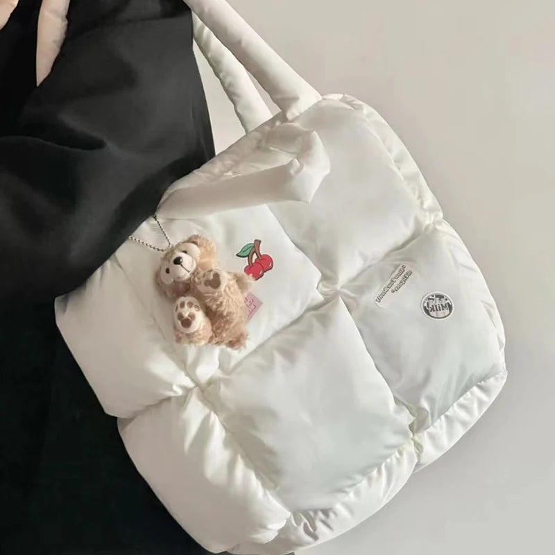Women Retro Checkered Quilted Shoulder Bag Solid Color Winter Soft Handbags Soft Tote Handbags - Tasawoq