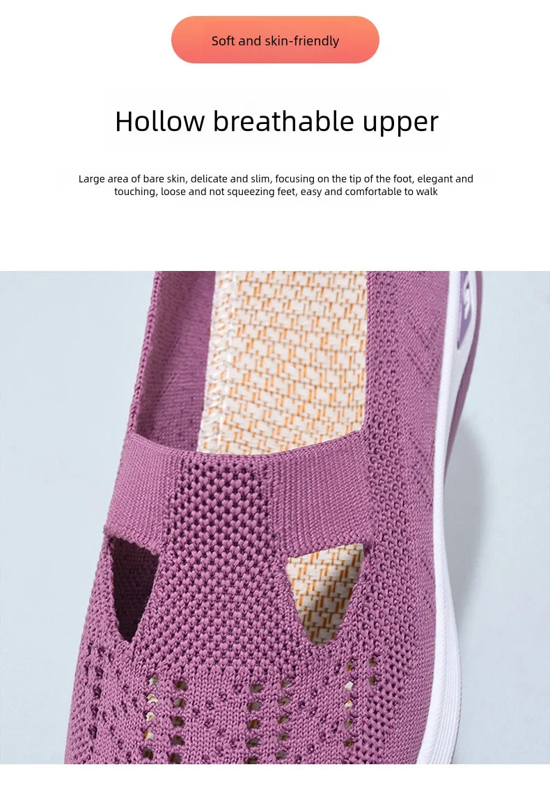 Women's Solid Color Breathable Sneakers, Soft Sole Lightweight Slip On Walking Shoes, Low-top Knitted Casual Shoes - Tasawoq