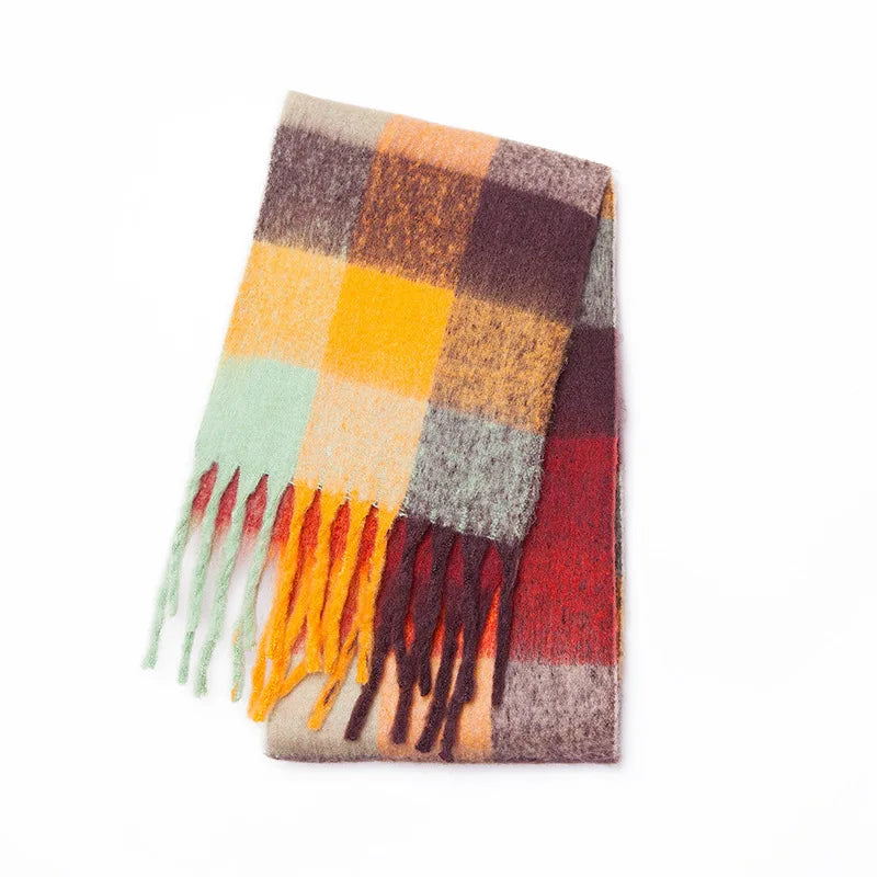 2025 Winter Thick Warm Scarf Women Cashmere Shawl and Wraps Pashmina Neckerchief Bufanda Female Rainbow Hairy Tessel Echarpe New - Tasawoq