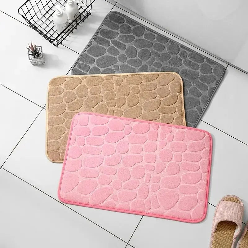 1pc embossed fiber carpet, bathroom living room anti slip mat, pebble floor mat, household items - Tasawoq