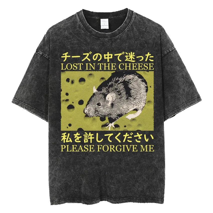 The Horrors Are Never Ending Yet I Remain Silly T-shirt Funny Japanese Style Frog Retro Washed T Shirt Men's Oversized Tees Tops - Tasawoq