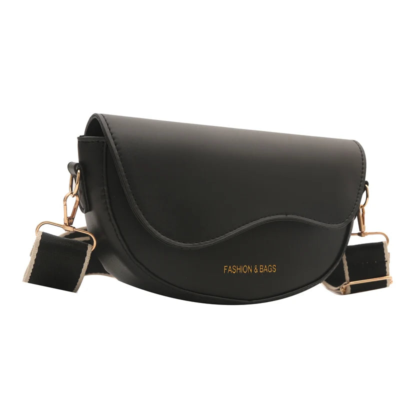 Women Vintage Solid Color Flap Small Saddle Shoulder Underarm Bag Fashion PU Leather Wide Strap Crossbody Bag Shoulder bag zwq - Tasawoq