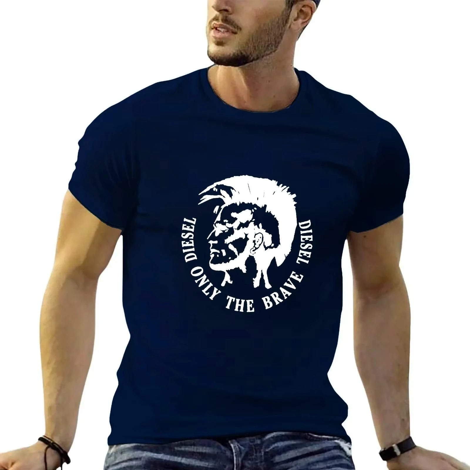 2025 New Men's Cotton T-shirt Comfortable Round Neck Print Large Size Top Unisex Clothing Harajuku Retro Casual Street Wear