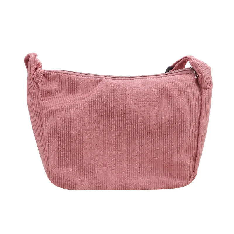 Corduroy Shoulder Bag Minimalist Crossbody Bag Women's Handbags Fashion Fabric Underarm Bag Solid Color Zipper Female Handbag - Tasawoq