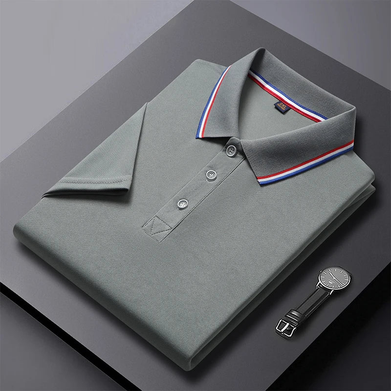 2024 Solid Color Polo Shirt Men's Business Polo Collar Half sleeved Top 2024 Summer Casual Short sleeved T-shirt for Men an - Tasawoq