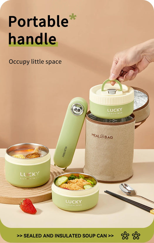 WORTHBUY Portable Sealed Thermal Lunch Box For Kids Stackable Microwave 304 Stainless Steel Bento Box Insulated Food Container