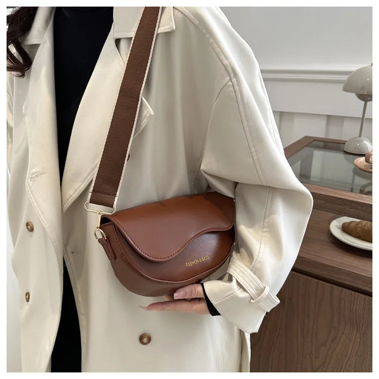 Women Vintage Solid Color Flap Small Saddle Shoulder Underarm Bag Fashion PU Leather Wide Strap Crossbody Bag Shoulder bag zwq - Tasawoq