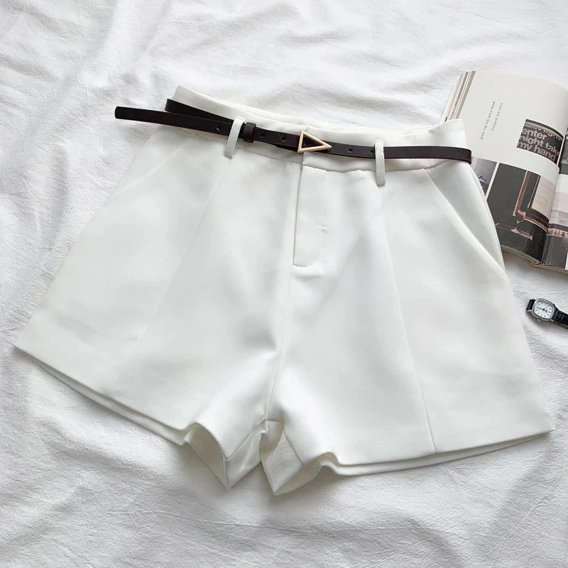 ITOOLIN Casual Women's Shorts A-line High Waist Short Chic Office Lady Shorts With Belted Vintage Female Trousers Spring Summer - Tasawoq