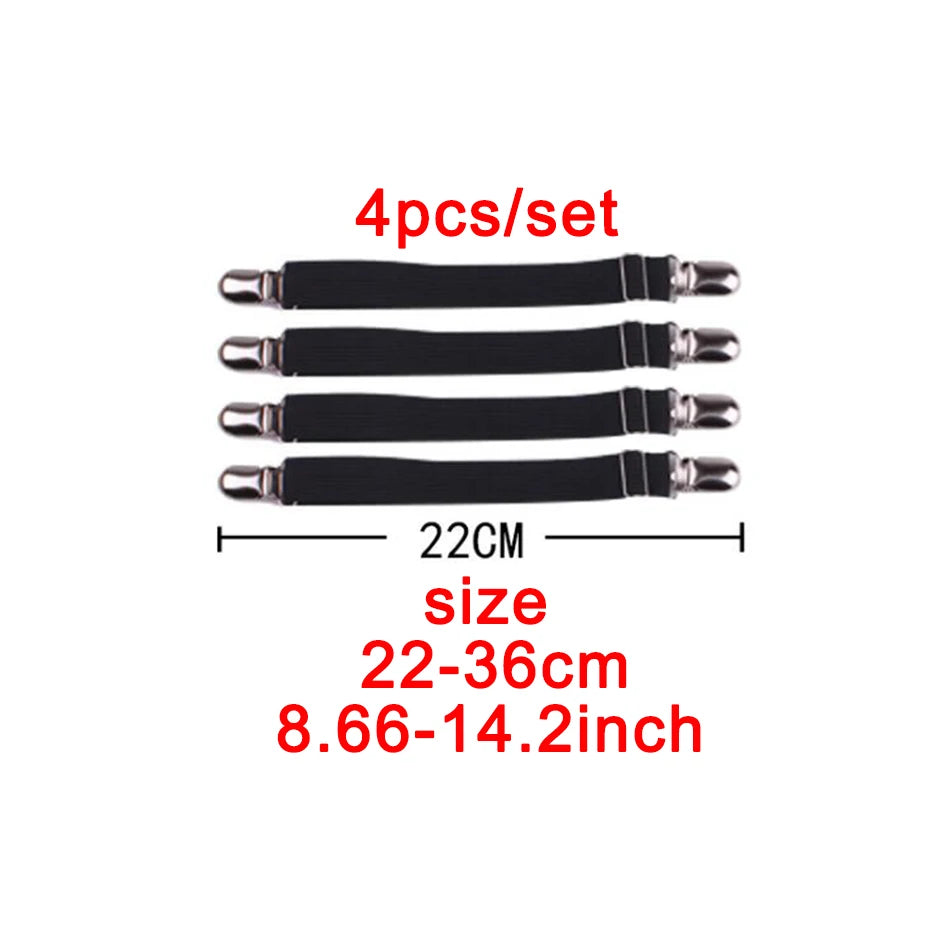 4pcs/set Elastic Bed Sheet Strip Fastener Bed Sheet Grippers Belt Adjustable Mattress Cover Blankets Holder Bed Sheet Set - Tasawoq