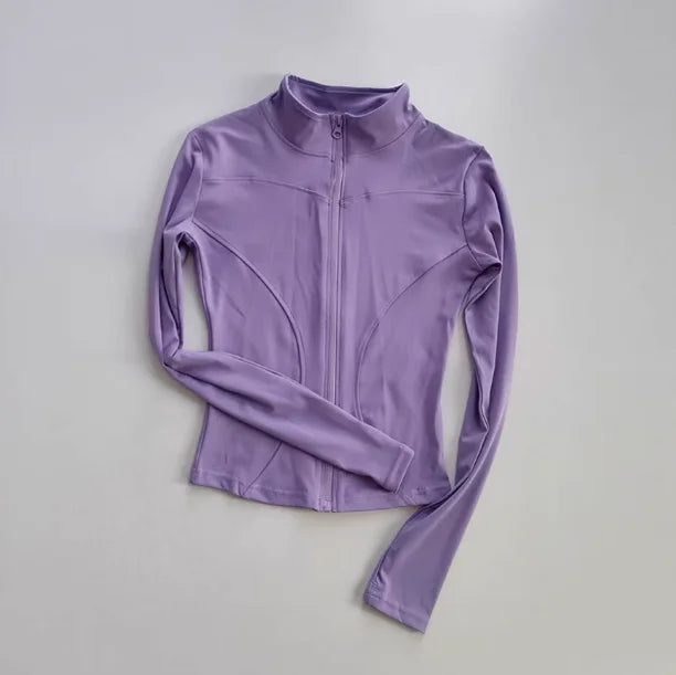 Outdoor Sports Long Sleeved Women Slim Yoga Clothes Quick Dry Zipper Cardigan Stand Up Collar Jacket Running Fitness Jacket Top - Tasawoq
