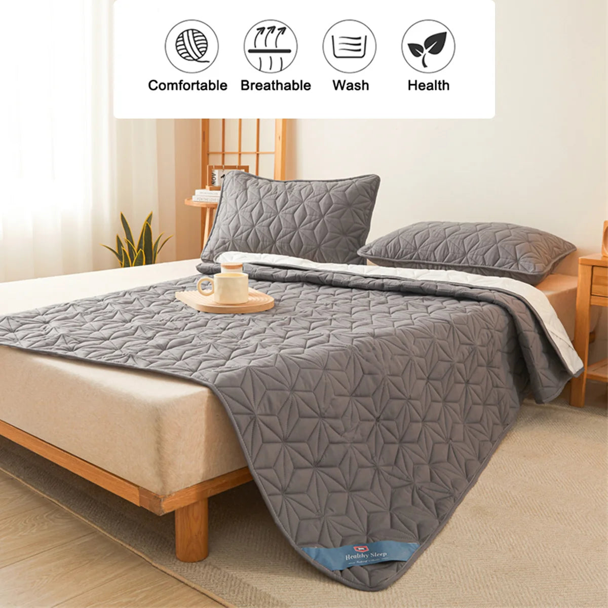 Waterproof Mattress Topper with Elastic Band Quilted Protector Pad Bedspread Winter Mattress Cover for Single/Double Bed 140/160 - Tasawoq