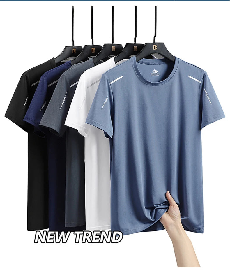 CHRLCK Men's Running Quick Drying T-shirts Breathable Hiking Fishing Tees Soft Elasticity Outdoor Sports Short Shirt Summer - Tasawoq