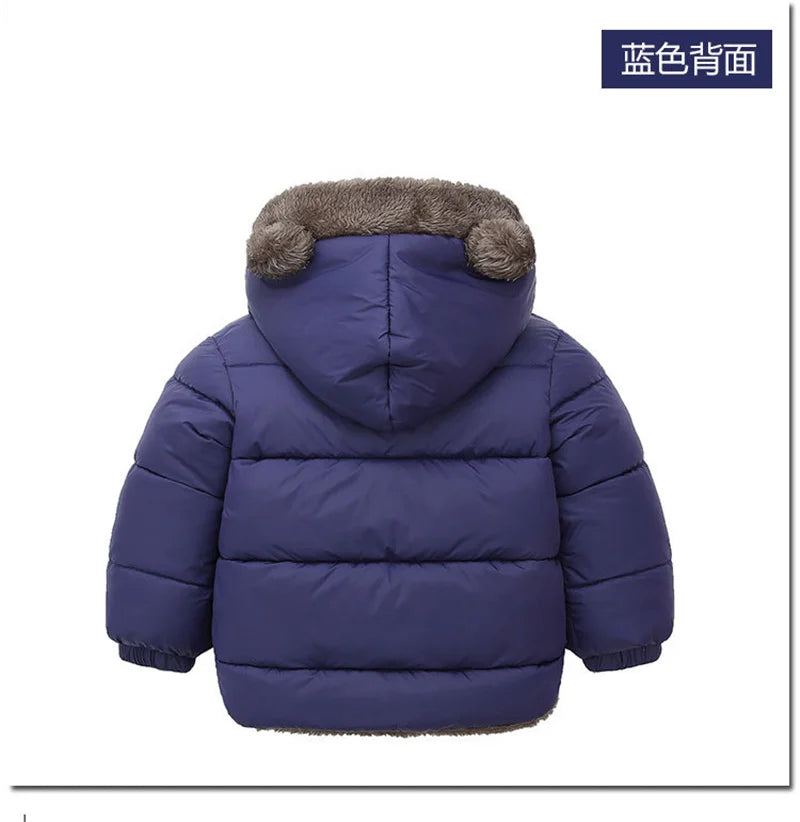 Baby Boys Girls Jacket Hooded Cotton Outerwear Children's Thick Fleece Coat Cashmere Padded Jackets Winter Boys Girls Warm Coats - Tasawoq