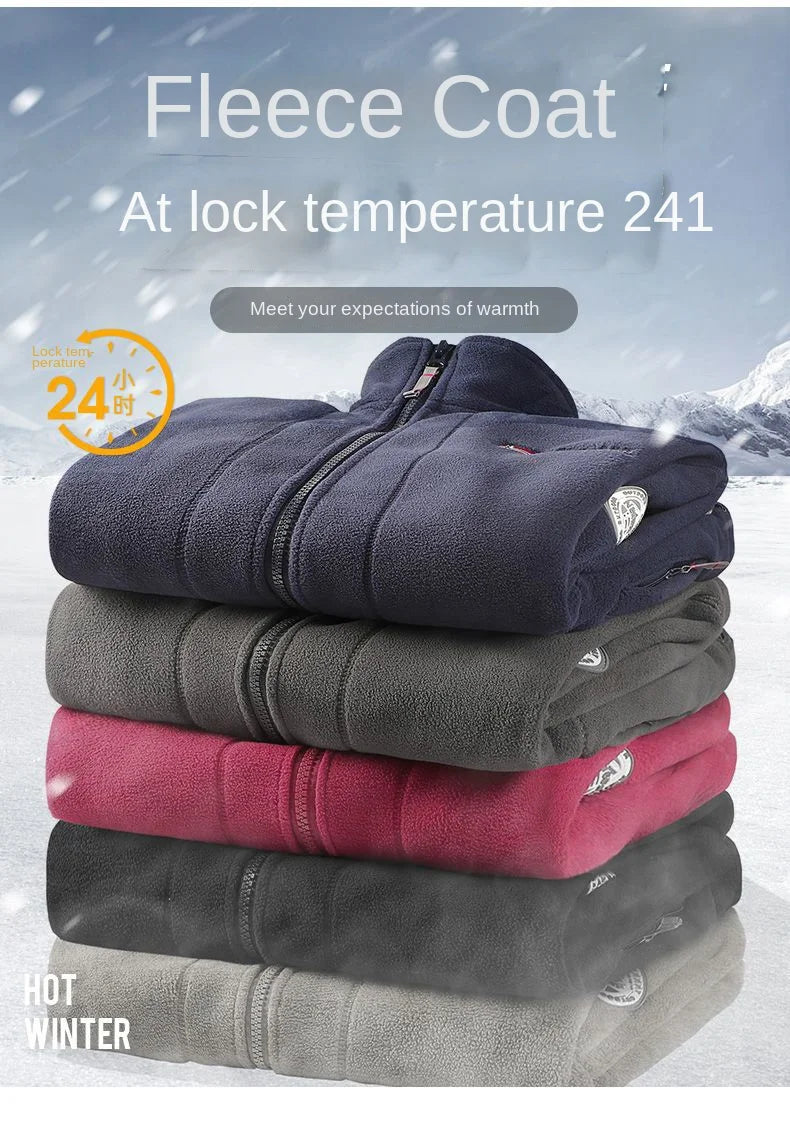 Winter Warm Fleece Jacket Men's Climbing Double Thickened Pocket Jacket Outdoor High Collar Windproof Ski Sweatshirt Coat Men - Tasawoq