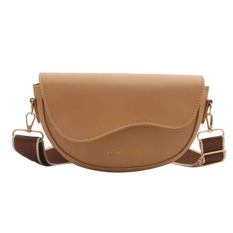 Women Vintage Solid Color Flap Small Saddle Shoulder Underarm Bag Fashion PU Leather Wide Strap Crossbody Bag Shoulder bag zwq - Tasawoq