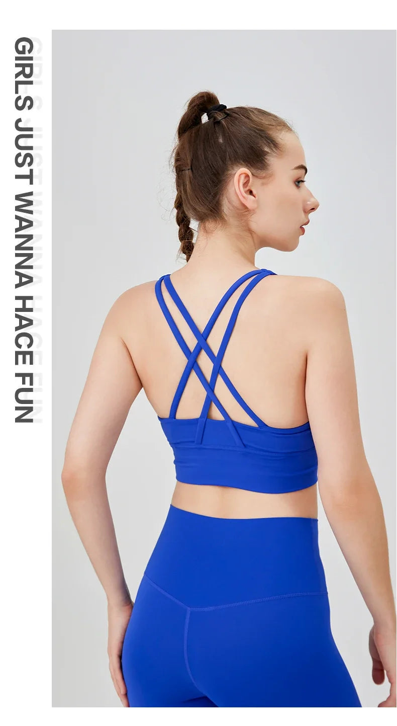 New Summer Sexy Sports Bras Women Fitness Vest Sports Top Cross Back Yoga Bra Running Fitness Breathable Shockproof Yoga Bra - Tasawoq