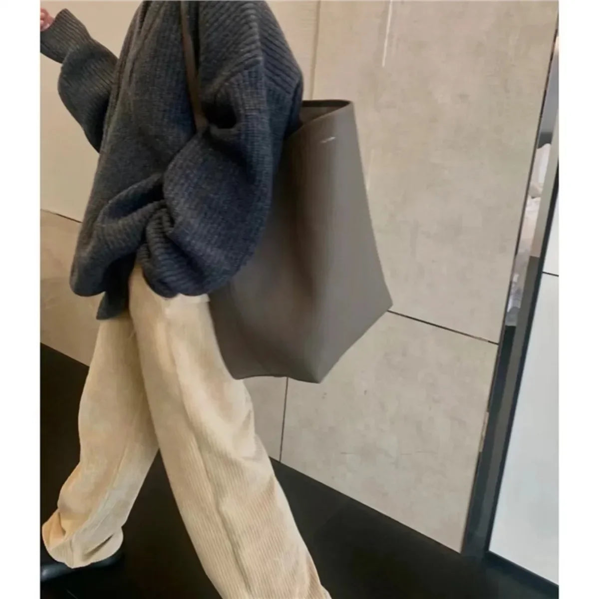 Large Capacity Women Bag Lazy Tote Leather Single Shoulder Bag Genuine Leather Handbag Casual Daypack Waist Pack Bucket Handbag - Tasawoq