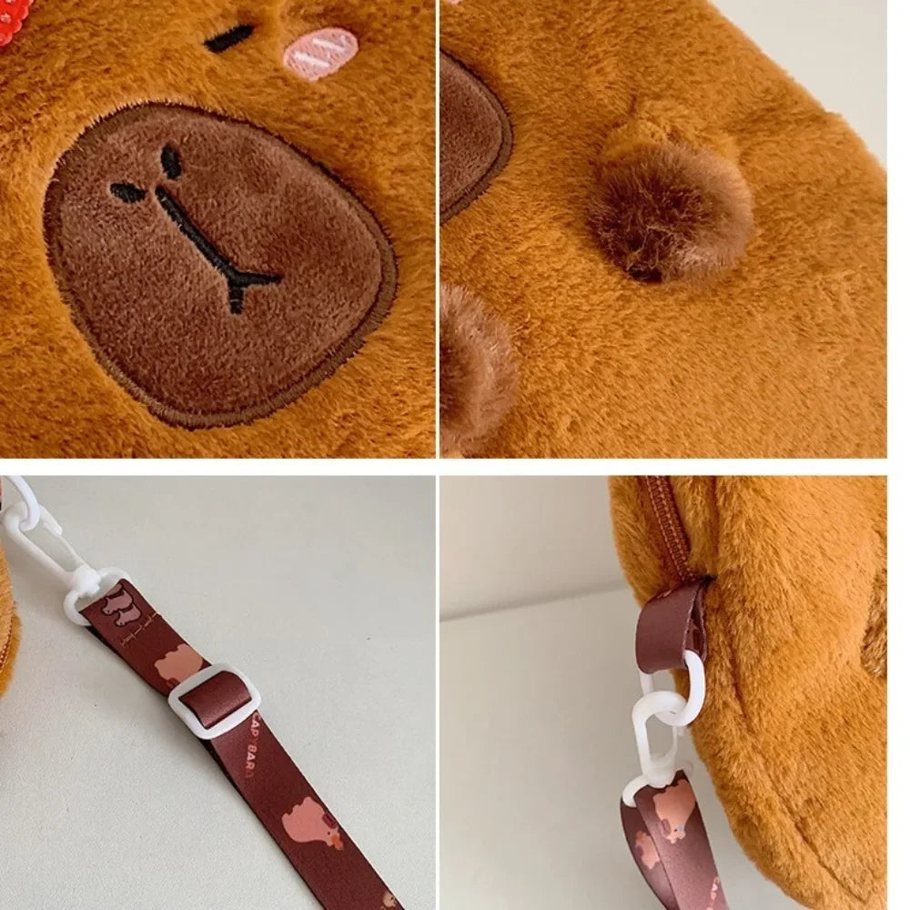 Large Capacity Capybara Plush Shoulder Bag Cartoon Capybara Handbag Unisex Capybara Handbag - Tasawoq