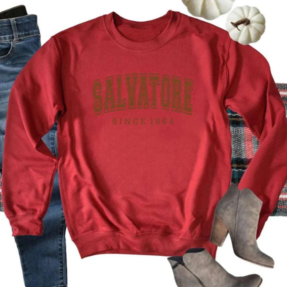 Salvatore Since1864 Sweatshirt Mystic Falls Hoodie Vampire Diaries Jumper Vintage TVD Damon Stefan Crewneck Sweatshirt Fans Top - Tasawoq