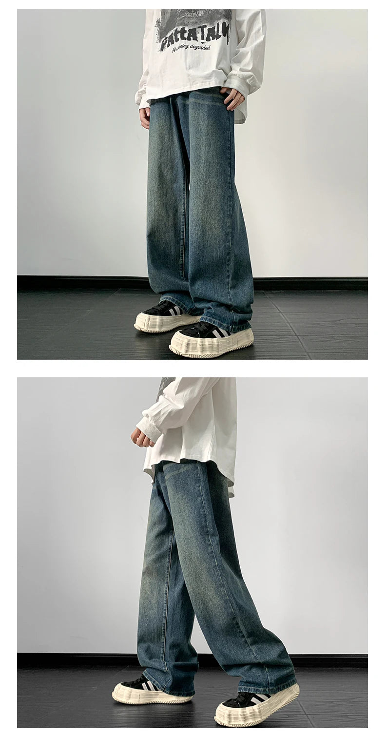 Jeans men Wide Leg Jeans Male Loose Straight Denim Pants 2025 Autumn Harajuku Vintage Blue Jean Trouser Streetwear Clothes