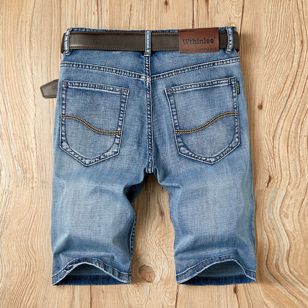 Summer Shorts Jeans Men Denim Pants Stretch Dark Blue Fashion Design Men's Jeans Slim Straight Male Short Jeans Hombre - Tasawoq