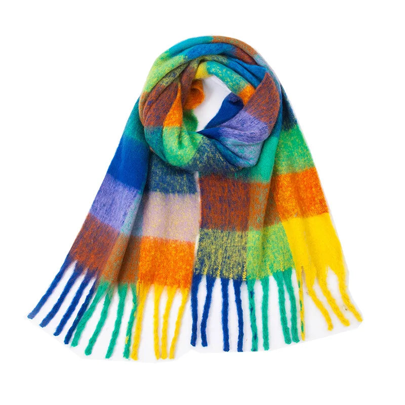 2025 Winter Thick Warm Scarf Women Cashmere Shawl and Wraps Pashmina Neckerchief Bufanda Female Rainbow Hairy Tessel Echarpe New - Tasawoq