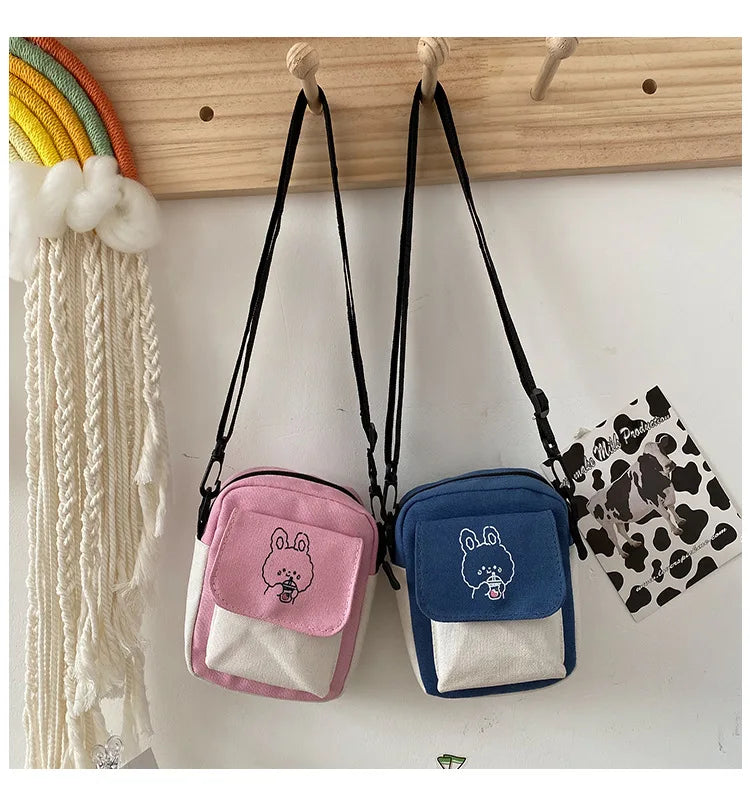 Cute Canvas One Shoulder Womens Bag Little Rabbit Korean Version Fashion Crossbody Bag Female Student Cotton Womens Handbag - Tasawoq